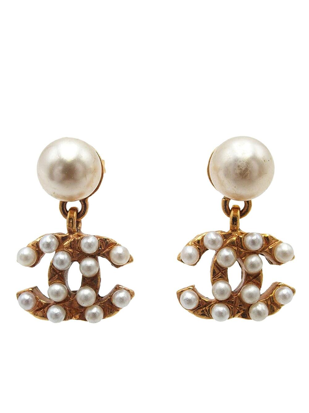 Chanel Cc Gold Plated Faux Pearl Drop #362158C65B